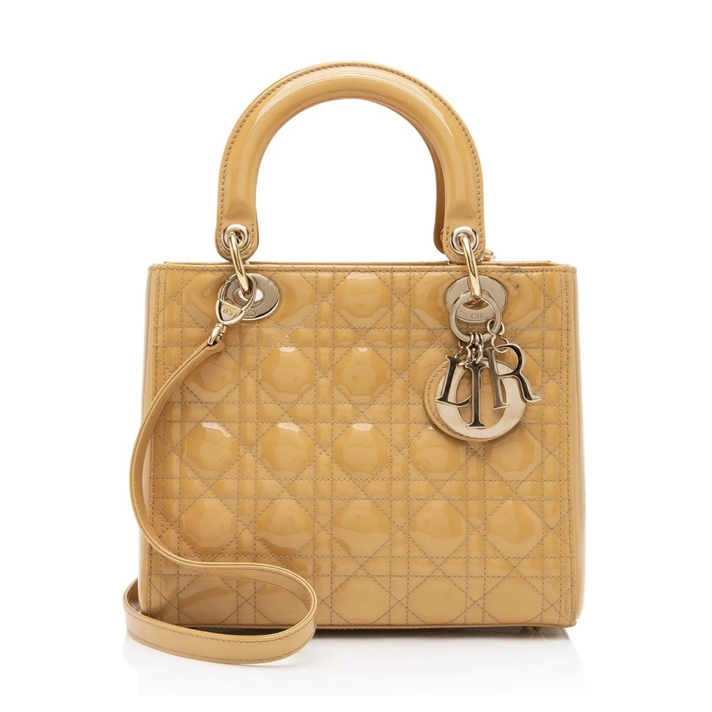 Christian Dior Dior Patent Leather Lady Dior Medium Tote